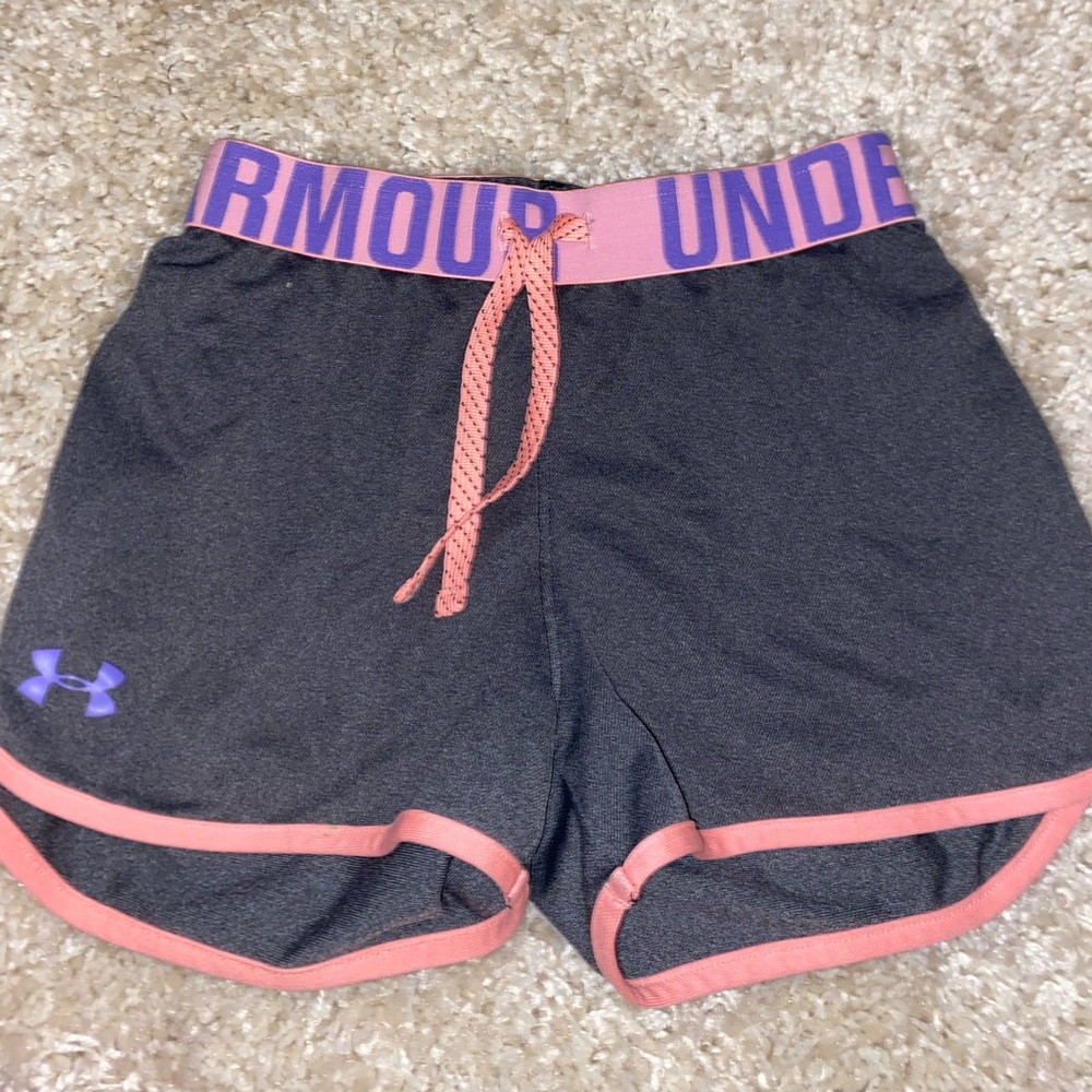 Youth Medium athletic shorts great coral and purple